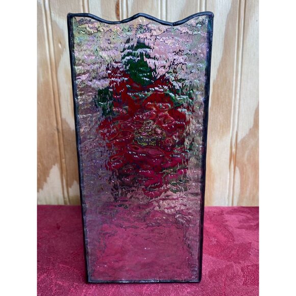 Stained Glass Poinsettia Candle Cover Votive Handcrafted 8" x 3.75" x 3.5" - Picture 4 of 13